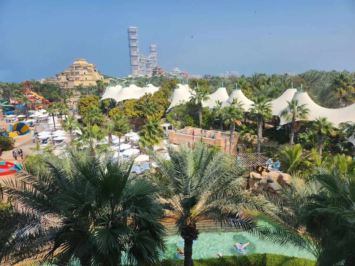Palms, a river and water attractions at Aquaventure in an archival photograph from 2023